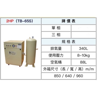 ~金光興修繕屋~[TB-65S] 寶馬牌 箱型無聲空壓機 2HP 88L 單相 三相馬達 空氣壓縮機 寶馬 空壓機