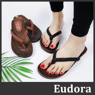 【Eudora】MIT台灣製 夾腳拖鞋 平底拖鞋 編織拖鞋 人字拖鞋 皮革編織 人字夾腳 涼拖鞋 夾腳拖 拖鞋