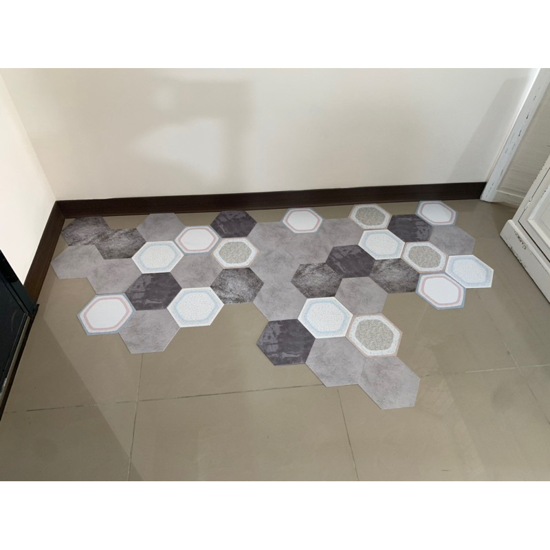 幾何水磨石-MIT擬瓷感六角花磚貼/廚房防油貼/地板裝飾貼/傢俱翻新貼皮