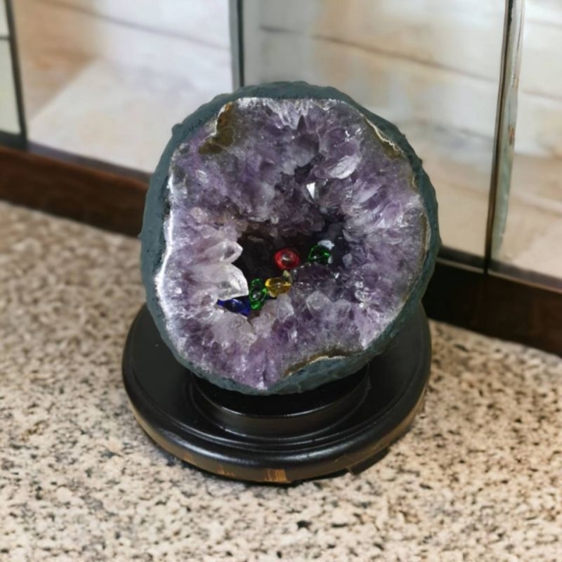 ice水晶🧊巴西小紫晶洞 桌上型擺件 不含底座大小約12.8公分重3.8公斤【附贈訂製底座一組】