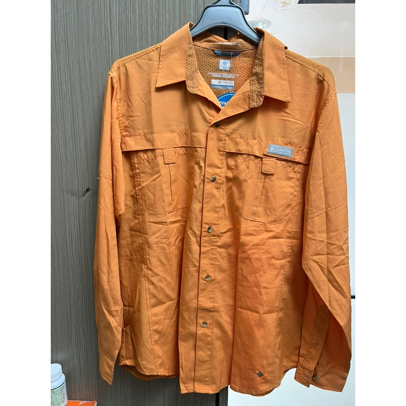 「友託售展示品」 Columbia男版橘色機能襯衫/薄外套。XL