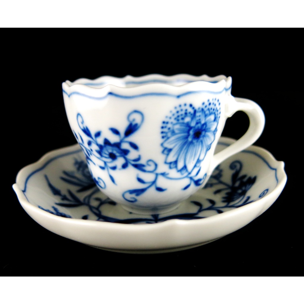 德國麥森Meissen 手繪藍洋蔥系列摩卡咖啡杯盤組-B1