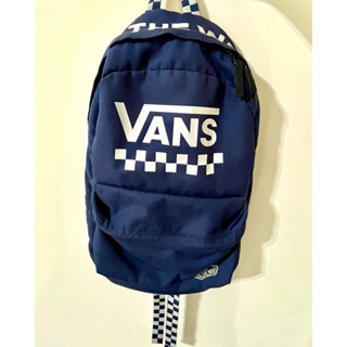 Vans 中性款 後背包 書包 帆布 藍白 格子 logo 經典 百搭 休閒 復古 運動