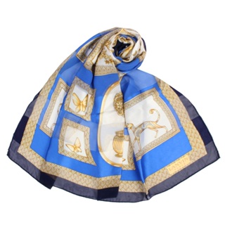 LANVIN浪凡希臘風情印花方型絲巾(藍色)487999