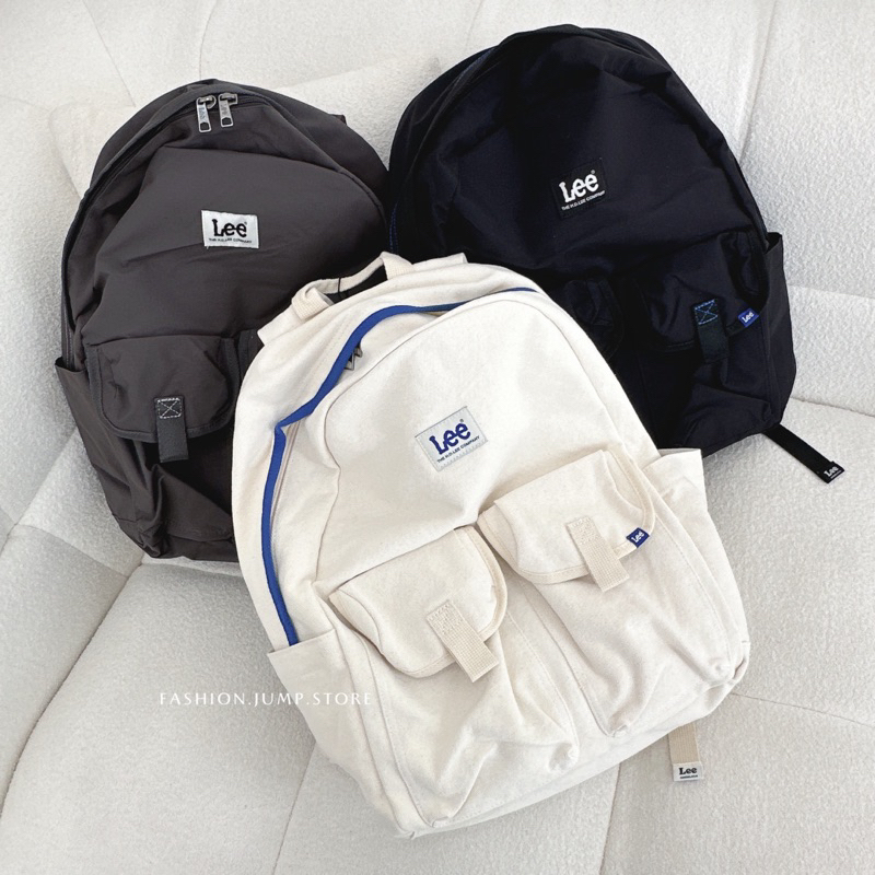 【FJstore】韓國代購 LEE 雙口袋 後背包 大容量 拉鍊後背包 休閒包 書包 旅行包 包包