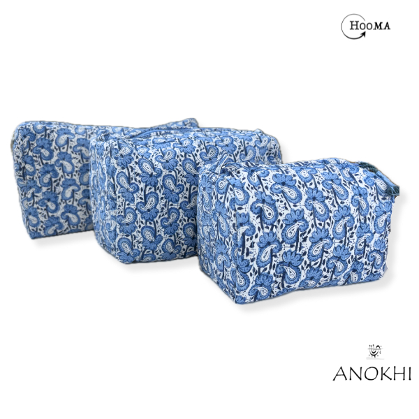 HOOMA 印度ANOKHI手工蓋印花卉印花藍色旅行化妝包