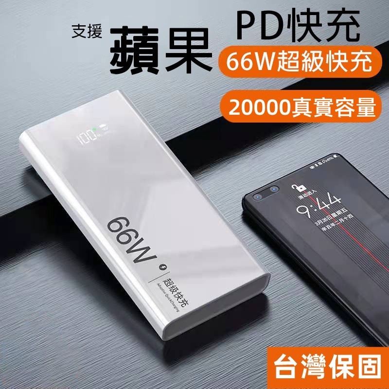 台灣現貨 66w超級快充行動電源 20000mAH 大容量 PD快充+QC3.0 行動充 雙向快充 iPhone15