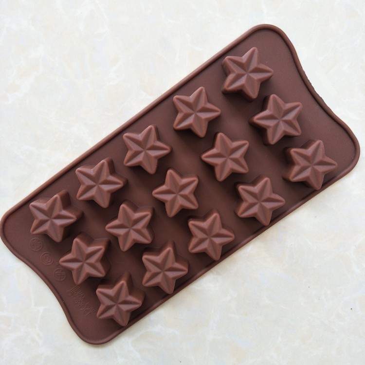 巧克力模 巧克力模具 布丁模 皂模 手工皂模 蛋糕模 乳酪模 烘焙工具 15連星形烤模 五角星烤模 星星圖案矽膠模 果凍