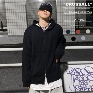 【CROSSAL1】現貨)韓國🇰🇷 holy in code雙頭拉鍊針織帽衫 針織 包暖 連帽外套 素面 情侶 外套