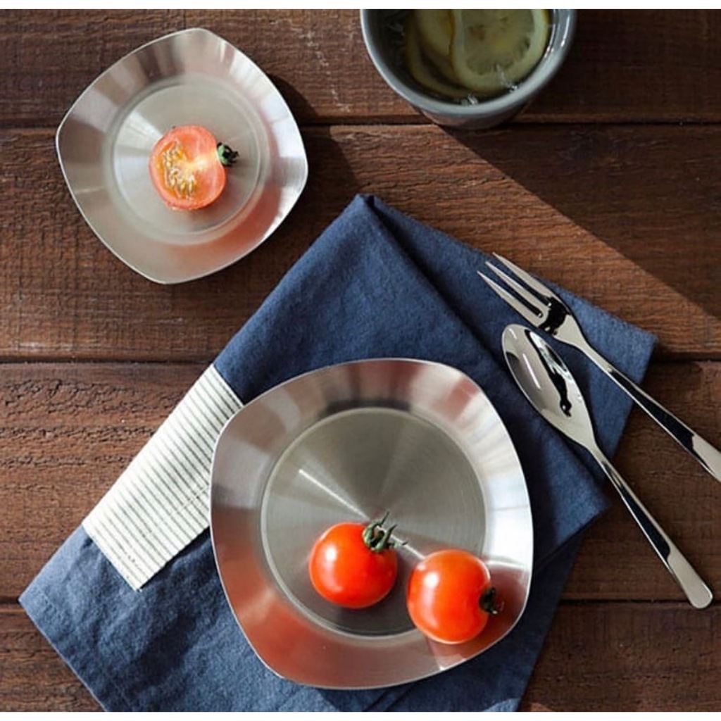 韓國 KingSEOJIN | 不鏽鋼方型料理盤4件組 四方盤 拉絲紋 盤子 餐盤 不銹鋼盤 野餐 露營