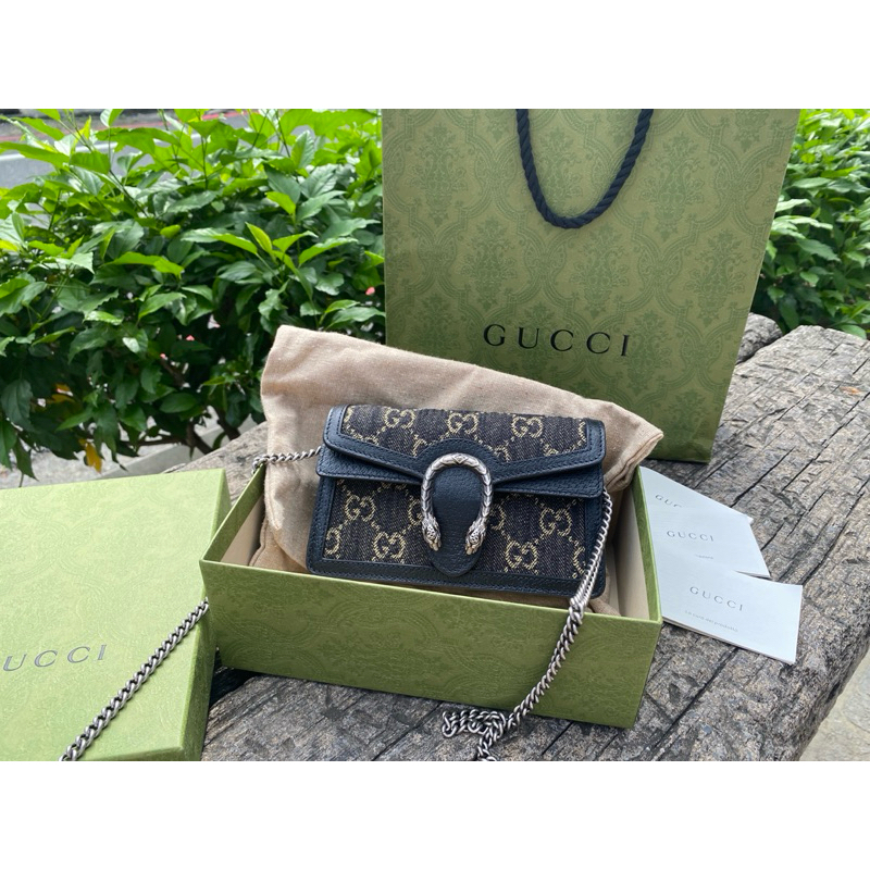 近新GUCCI黑色牛仔gg logo 476432 Dionysus經典虎頭釦飾肩斜背mini woc酒神包