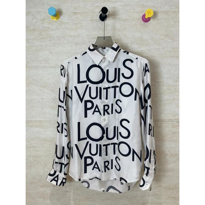 《二手寄賣》Louis Vuitton LV白色滿版絲綢襯衫S