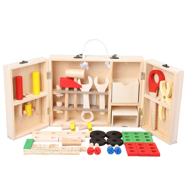草莓噗噗🍓木製超級工具箱 多功能工具箱 工具箱 螺母玩具 玩具工具箱