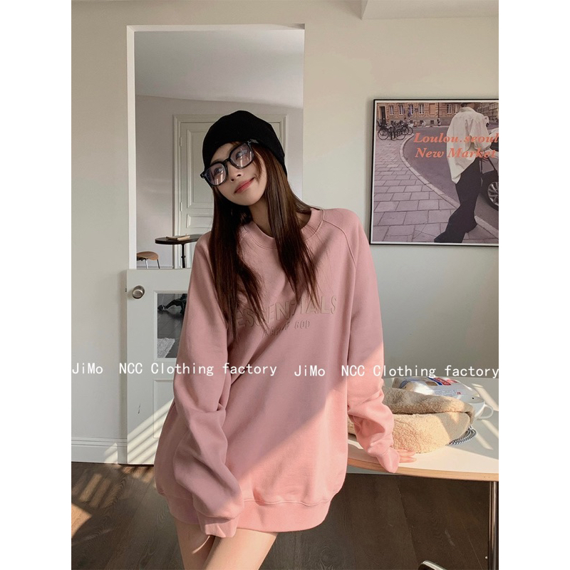 [ Chic_h ]韓國代購FOG 薄款限定賍粉色 ESSENTIALS潮 牌新款情侶圓領衛衣