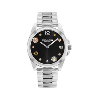 COACH | Delancey系列 銀框 黑面 不鏽鋼錶帶 山茶花 立體時標 女錶 手錶(14504024)