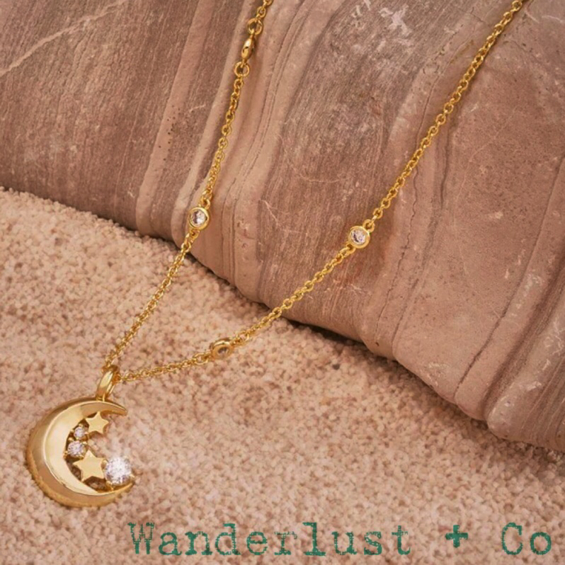 Wanderlust+Co 澳洲品牌 金色星星X月亮項鍊 細緻圓鑽長項鍊 Moonlight