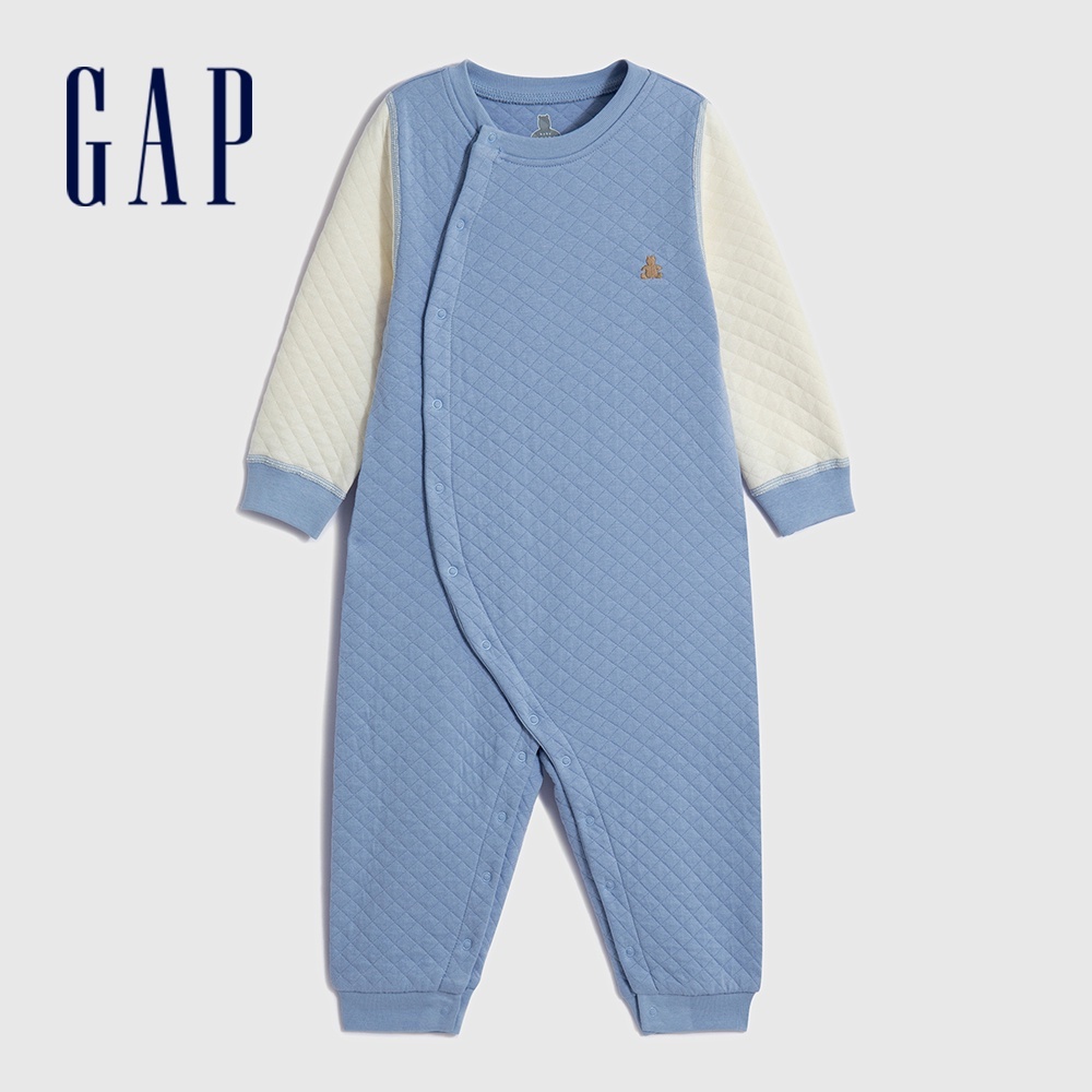 Gap 嬰兒裝 小熊刺繡長袖包屁衣/連身衣-藍色(788772)
