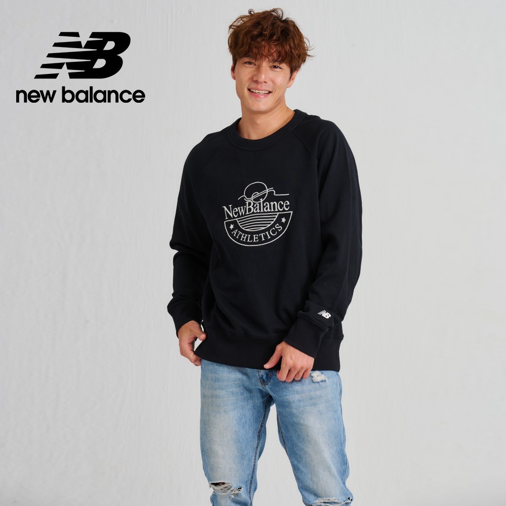 【New Balance】 NB 圓領刺繡NB長袖上衣_男性_黑色_AMT33506BK