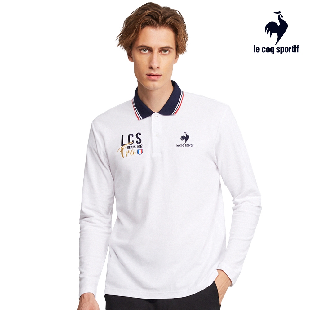 【LE COQ SPORTIF 法國公雞】HiCOOL吸濕排汗法式經典長袖POLO衫-男款-白色-LWS21319