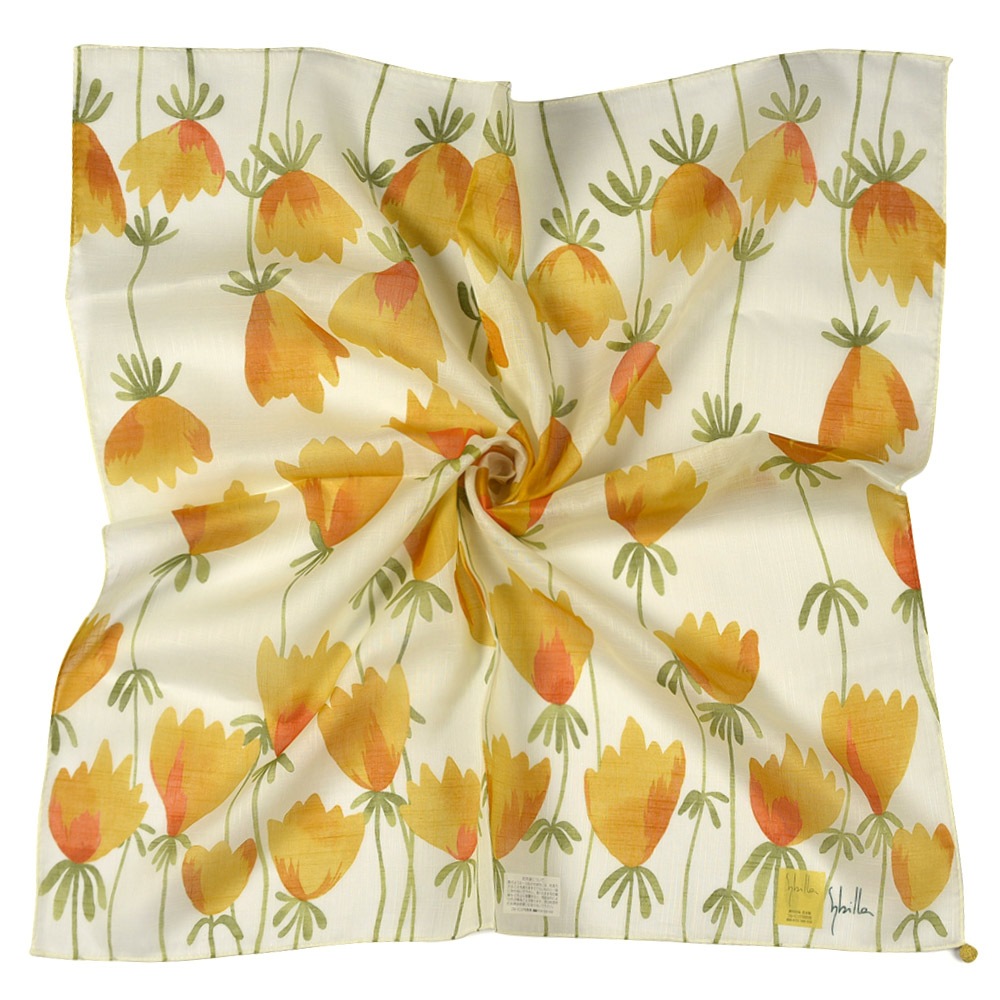 Sybilla花卉印花純綿手帕領巾(黃色)989164-121