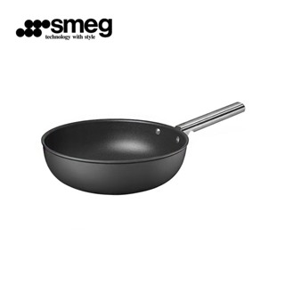 【SMEG】義大利彩色不沾炒鍋30cm｜耀岩黑