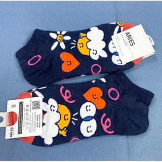 韓國襪 韓國短襪 踝襪 可愛笑臉插畫風 深藍色