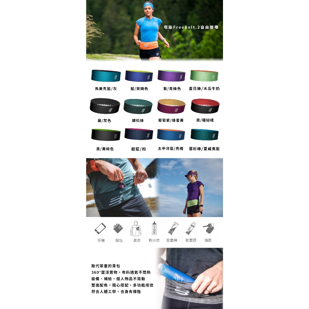 Compressport 窄版自由腰帶 FREE BELT 2.0 雙面印刷 (12色)