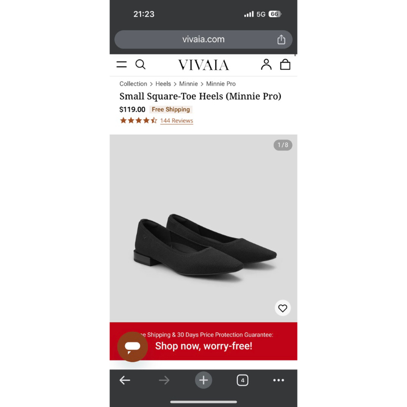 「全新/含運」VIVAIA Small Square-Toe Heels (Minnie Pro) 黑色尖頭低跟鞋
