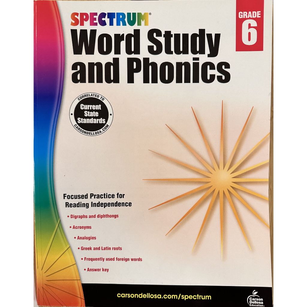 Spectrum Word Study and Phonics Grade 6, 美國小學6年級 英文 字彙拼音學習書