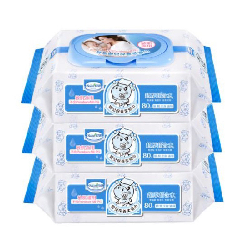 Baan 貝恩濕巾 嬰兒保養柔濕巾 80抽/包 1串3包組 濕紙巾