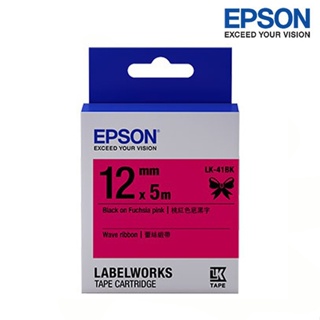 EPSON LK-41BK 桃紅底黑字 標籤帶 緞帶系列 蕾絲緞帶款 (寬度12mm) 標籤 S654458