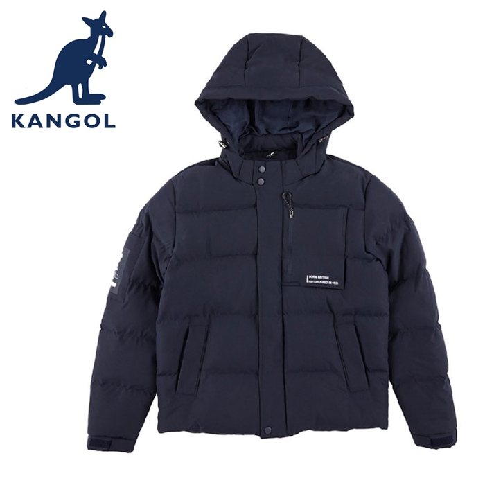 KANGOL 英國袋鼠 秋冬 連帽鋪棉外套 63551443 深藍 淺灰