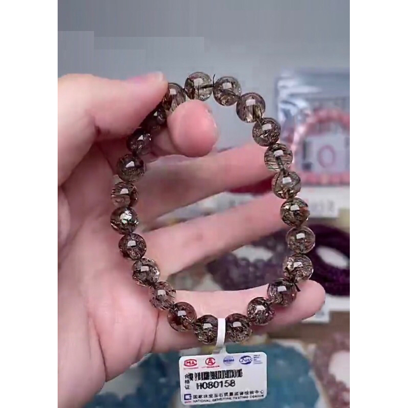 ni保留✨天然 閃靈黑金超💎稀少 頂級 精品 濃郁 清透 黑金閃靈 黑金超七閃靈鑽共生 手珠手串｜高頻水晶｜A299