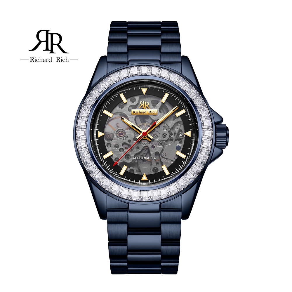 ⏰ACE⏰【Richard Rich】RR 海軍上將系列 海軍藍鑽圈縷空錶盤自動機械不鏽鋼腕錶