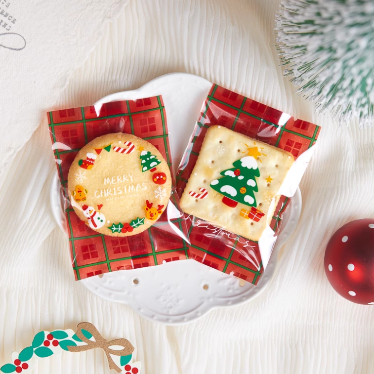 🎄聖誕節🎄 餅乾糖果包裝袋(100入) 平口袋 夾鏈袋 機封袋 聖誕老公公 聖誕花圈 雪人 禮物/餅乾包裝袋 牛軋餅