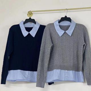 衣時尚 上衣 針織衫 毛線衣 保暖 新款魚兔子的兔子學院風毛衣寬鬆polo翻領假兩件上衣T204-2897.