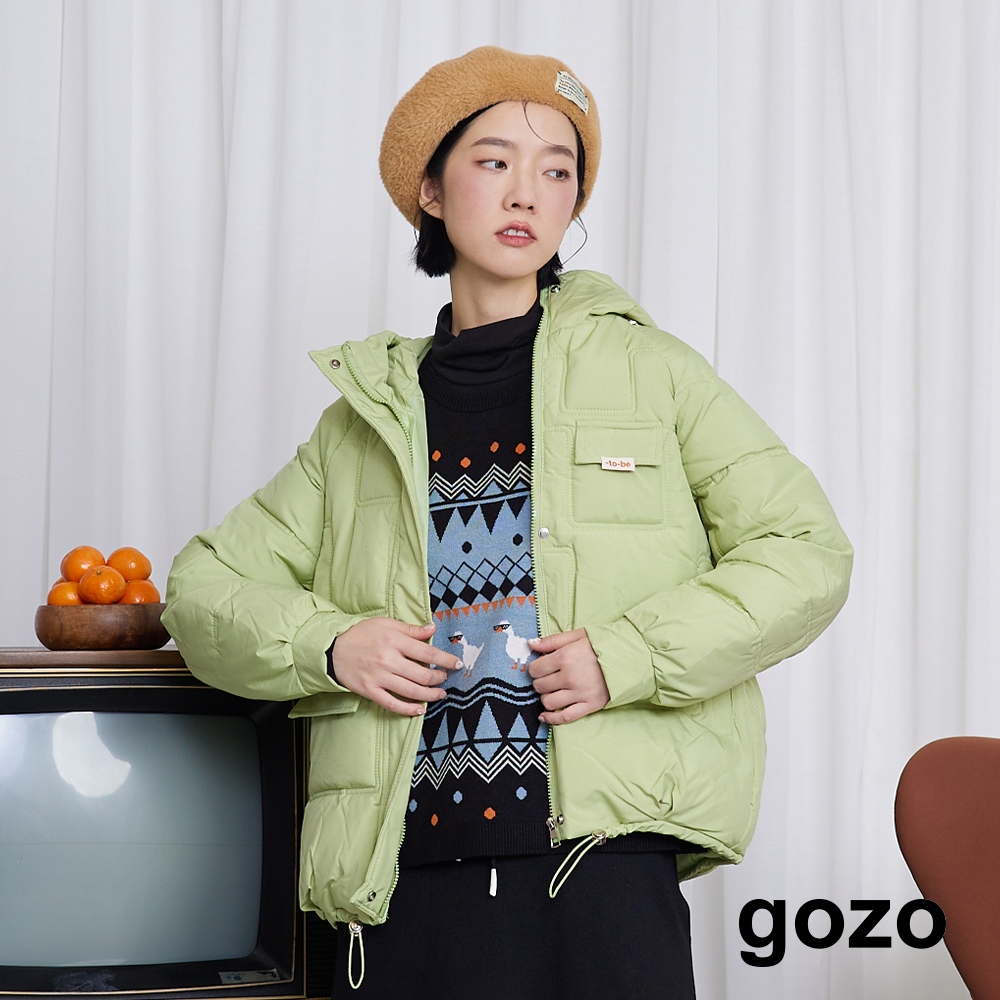 【gozo】◢澎澎鋪棉多口袋連帽外套(淺綠_F) | 女裝 修身 保暖