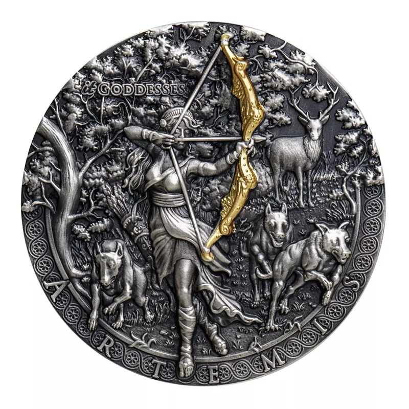 神女之影 狩獵女神阿提米絲高浮雕仿古銀幣 2盎司純銀 全球限量500枚 女王伊莉莎白二世 加碼贈全新美金2元 NIUE
