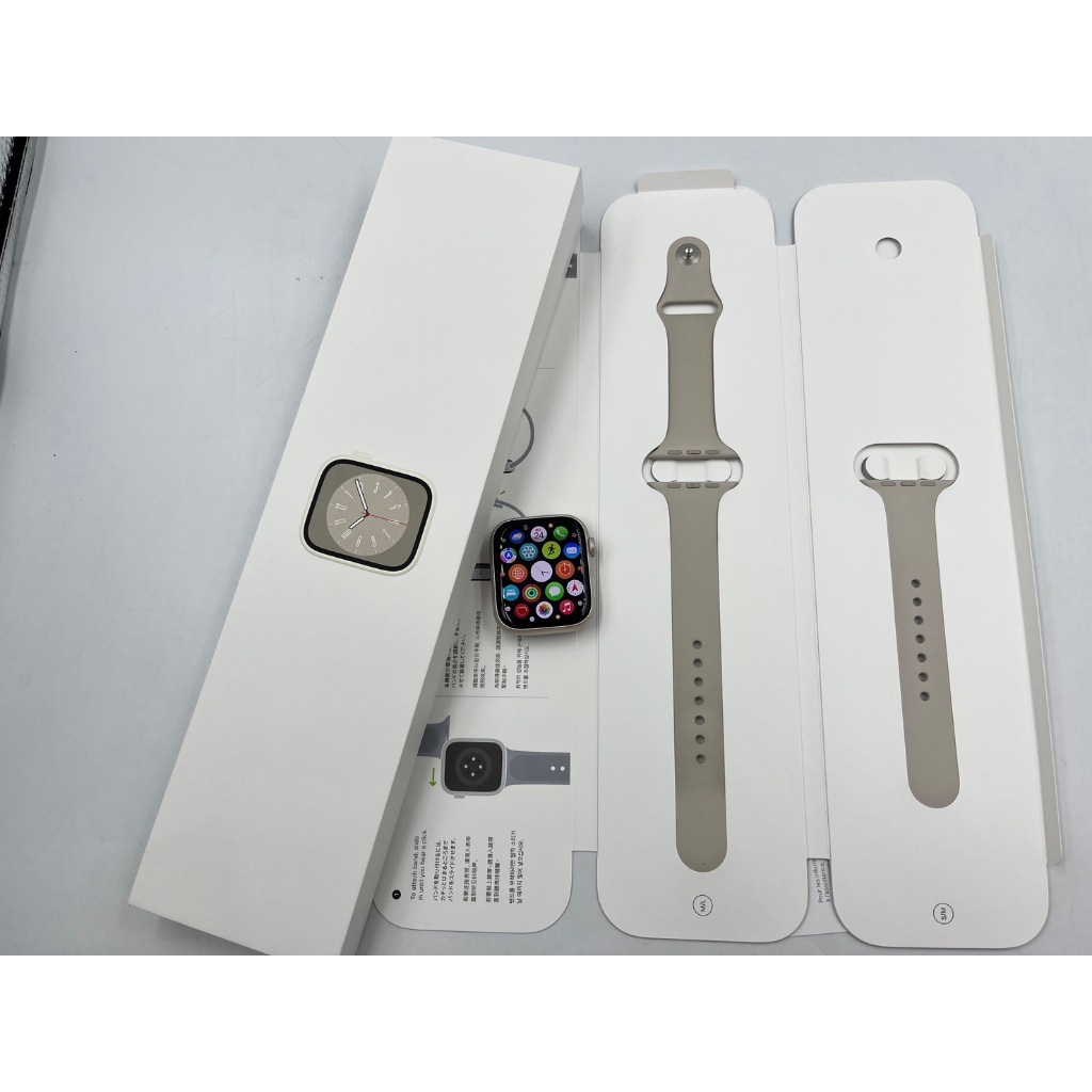 §轉機站§ 保固2024/6 盒裝 Apple Watch8 Watch S8 45mm GPS 鋁金屬 星光色 121