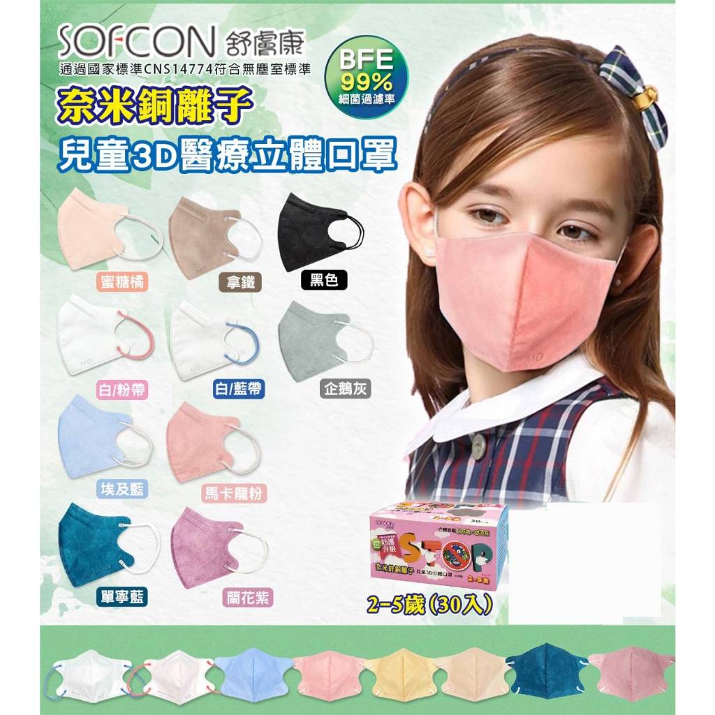🤘台灣製 舒膚康 幼幼 奈米鋅銅離子 3D立體醫用口罩(30入/盒)約2-5歲