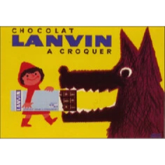 法國製 明信片 小紅帽餵大野狼吃巧克力 LANVIN chocolat Herve Morvan 經典海報