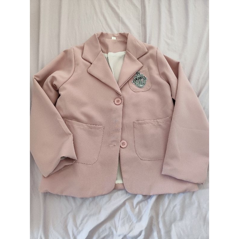 女童學院風粉色西裝外套