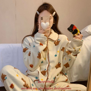 HWSP🏹臺灣現貨🇰🇷充滿聖誕氛圍的睡衣🎄🧸珊瑚絨 睡衣 韓國 絨毛 刷毛 長袖 毛絨 長褲 居家服 泰迪熊 小熊 熊