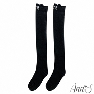 Ann’S 可愛貓咪系女孩黑色過膝長襪 -1色