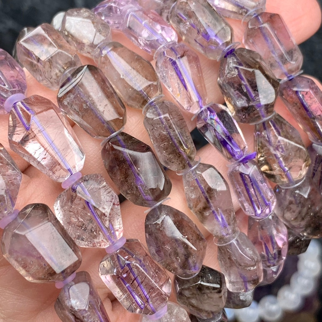 【水晶晶的窩】Super Seven 三輪骨幹 紫超七 多角度切面 手鍊 DIY