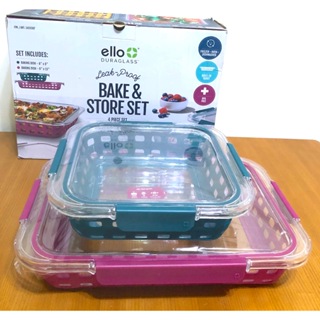 ELLO 玻璃保鮮盒 二件組 8*8" 9*13" 食物保鮮容器