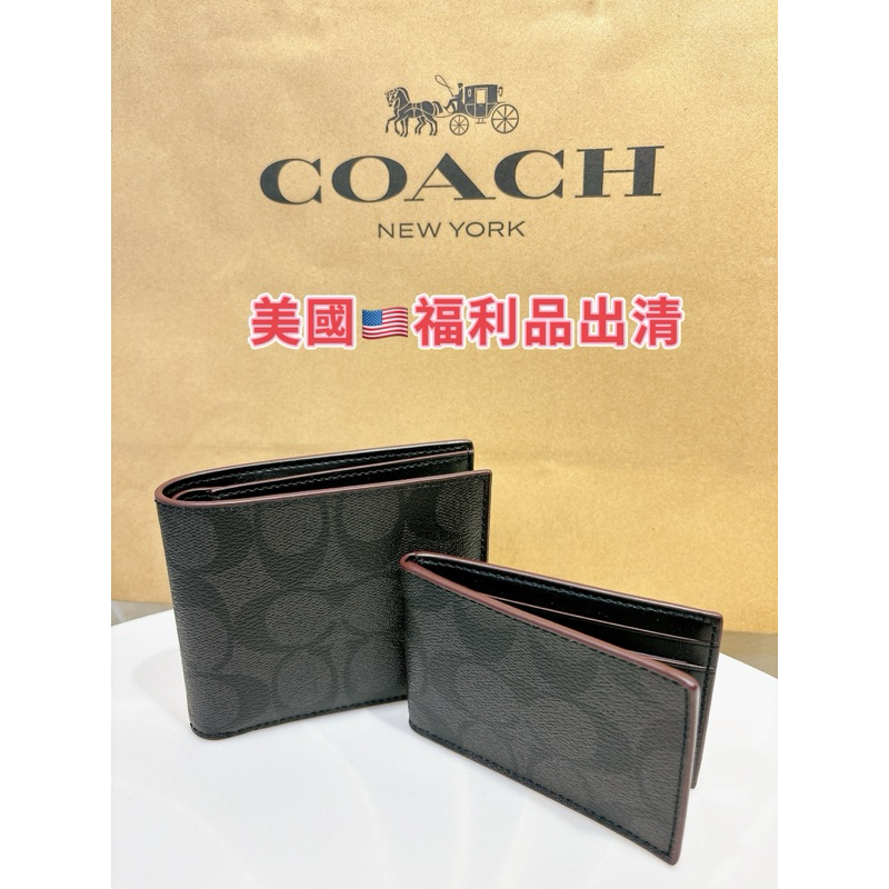 【Hanmin】福利品美國-COACH男用滿版雙層短夾