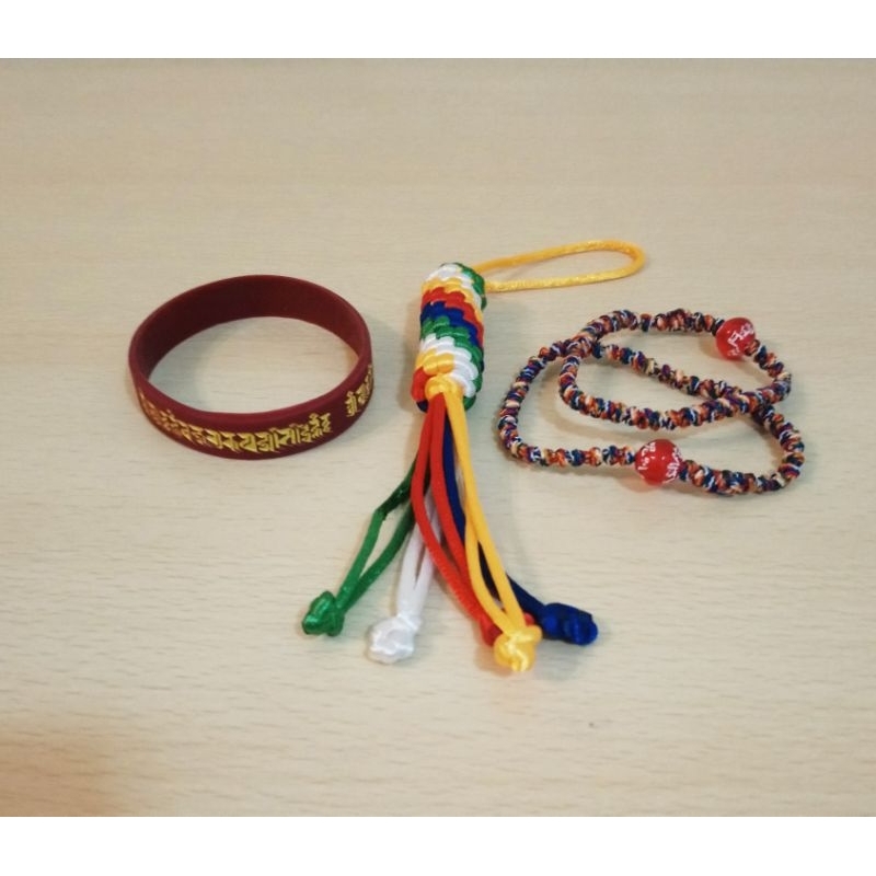 藏傳佛教🙏金剛結車掛飾品+五色線伸縮平安手環*2+梵咒吉祥手環