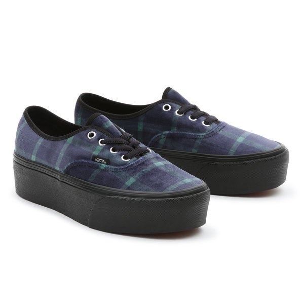 Vans Velvet Plaid Old Skool Stackform Green/Black 滑板鞋 格紋 厚底