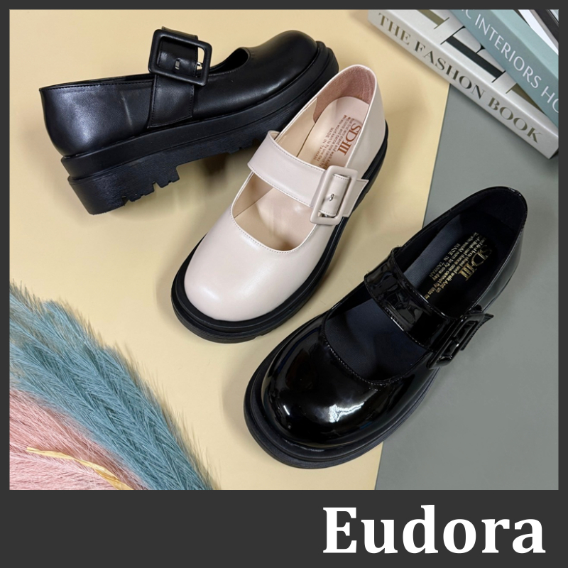 【Eudora】MIT台灣製 厚底瑪莉珍鞋 小皮鞋 厚底鞋 皮鞋 圓頭方釦 粗根低跟厚底增高 瑪莉珍 低跟鞋 娃娃鞋